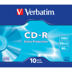 Verbatim cd - r extra protection, 52x, cd - r, 700 mo, petit boitier, 10 pi�ce(s) 43415