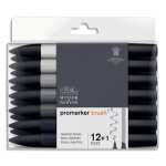 Winsor & newton set de 12 promarker brush + 1 blender - tons neutres Winsor & newton set de 12 promarker brush + 1 blender - tons neutres