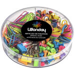Wonday kit de punaises, trombones, pinces, �lastiques - 5 articles de fixations - coloris assortis