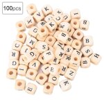 100pcs bricolage anglais carr� en bois alphabet lettres perles bijoux fabrication fournitures 10x10mm ...