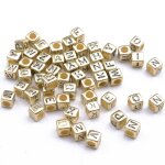 100pcs lettre alphabet perles 6mm carr perles acryliques accessoires de bijoux diy (or)