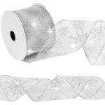 11 verges paillettes m�talliques flocon de neige rubans : 2, 5 pouces, ruban d'organza - d�coration de ...