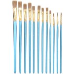 12 pcs pinceau de peinture set bout plat nylon laine bleu tige en bois en aluminium tube peinture stylo ...