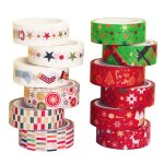 12 pi�ces / ensemble no�l washi bandes etoiles, rayures color�es, neige, arbre, bas, bonhomme de neige, ...