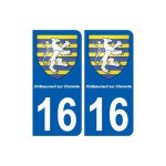 16 ch�teauneuf sur charente blason ville autocollant plaque sticker - couleur : droits - angles : droits ...