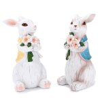 2 pcs easter bunny decorations resin bunny figurines, spring bunny decor handmade couple rabbit sta
