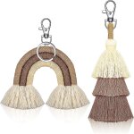 2 pi�ces boho rainbow keychains pom pom tassel macram� porte - cl�s pour femmes filles