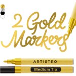 2 stylos peinture acrylique dor - pointe moyenne 3 mm - pour roche, cramique, bois, verre, plastique, ...