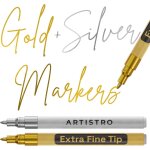 2 stylos peinture acrylique or et argent - pointe extra fine 0, 7 mm - pour roche, céramique, bois, verre, ... 2 stylos peinture acrylique or et argent - pointe extra fine 0, 7 mm - pour roche, céramique, bois, verre, ...