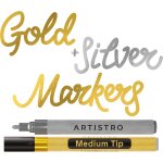 2 stylos peinture acrylique or et argent - pointe moyenne 3 mm - pour roche, céramique, bois, verre, ... 2 stylos peinture acrylique or et argent - pointe moyenne 3 mm - pour roche, céramique, bois, verre, ...
