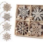 20 morceaux de flocons de neige en bois - 4 motifs (5 pices / design) flocon de neige pendentif dcoration ...