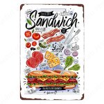 20x30cm - plaque en mtal pour sandwich et ptes, rgles de cuisine rtro, signe en etain, pain frais, ...