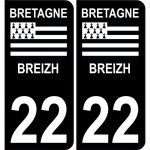 22 c�tes d'armor fond noir bretagne breizh sticker autocollant plaque immatriculation auto - couleur ...