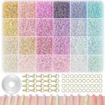 24 couleurs 3mm perles de rocaille en verre pour la fabrication de bracelets, kit de fabrication de bracelets ... 24 couleurs 3mm perles de rocaille en verre pour la fabrication de bracelets, kit de fabrication de bracelets ...