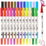 24 feutres acryliques a double pointe (pointe fine & pinceau) marqueurs acryliques pour pierre, bois, ...