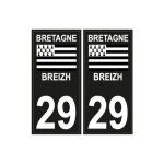 29 breizh bretagne drapeau noir sticker autocollant plaque immatriculation auto - couleur : droits - ...