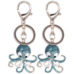 2pcs mode poulpe en forme strass porte - cl�s porte - cl�s sac charme pendentif cadeau (bleu bleu)