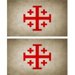 2x autocollant sticker drapeau vintage vieilli croix jerusalem blanc
