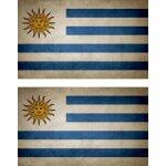 2x autocollant sticker drapeau vintage vieilli rou uruguay