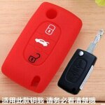 3 bouton rouge1 - protecteur de cl de voiture en silicone, pour peugeot 206 207 307 308 407 408 508 ...
