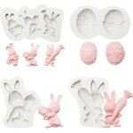 3 pcs moule en bougies lapin, moule en silicone pour oeufs de pques, moule en chocolat lapin de pques ...