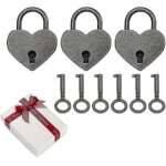 3 pi�ces antique vintage heart shape mini cadenas avec 6 pi�ces jeu de cl�s