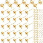 30pcs clou boucles d'oreilles a boule d'or boucles d'oreilles 304 acier inoxydable avec boucle ecrous ...
