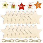 30pcs suspension etoiles en bois de nol, pendentifs d'toiles avec ficelle pour dcorations arbre et ...