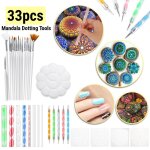 33 pcs - b�ton en acrylique mandala, outils de pointage, roches, peinture, poterie, argile, tampon a ...