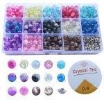 350 perles en verre rondes multicolores de 8 mm, perles craquel�es brillantes pour bijoux diy, bracelets, ...