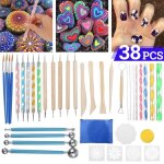 38 pcs - b�ton en acrylique mandala, outils de pointage, roches, peinture, poterie, argile, tampon a ...