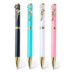 4 stylos a bille cadeau cerise en mtal, stylo rtractable rechargeable, encre noire point moyen 1mm ...