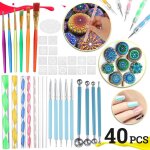40 pcs - b�ton en acrylique mandala, outils de pointage, roches, peinture, poterie, argile, tampon a ...