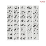40pcs / set lettre alphabet pochoir peinture murale diy dessin gaufrage mod�le scrapbooking devise symbole ...