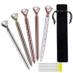 5 pcs grand cristal diamant stylo a bille stylo fournitures de bureau, avec 5 stylo a bille re