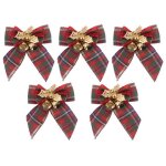 5 pcs no�l buffalo plaid ruban arcs avec bell, compatible avec arbre de d�coration, int�rieure ext�rieure, ...