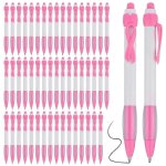 50 pcs pink ribbon pens en vrac, encre noire stylos a bille rtractables pour fournitures de bureau femmes ...