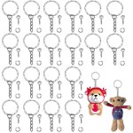 50 pcs porte - cls chane avec chane a maillons, metalkeyring blanks split silver resin