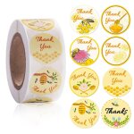 500pcs / rouleau caf� lait th� abeille ronde merci autocollants adh�sifs sceau etiquettes