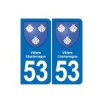 53 villiers - charlemagne blason autocollant plaque stickers ville - couleur : arrondis - angles : arrondis ...