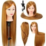 60cm ttes a coiffer avec de long cheveux synthetiques marron avec support
