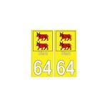 64 bearn autocollant plaque fond jaune - couleur : arrondis - angles : arrondis