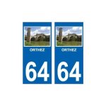 64 orthez pont vieux sticker autocollant plaque immatriculation auto - couleur : droits - angles : droits ...