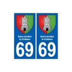 69 saint - and�ol - le - ch�teau blason autocollant plaque stickers ville - couleur : droits - angles ...