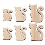 6pcs bois chat d�coupes - d�coupes en bois non peintes pour bricolage et d�corations
