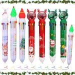 7 pices stylos a bille de nol 10 - en - 1 rtractable multicolore - stylo roulant pour cadeaux de fte ...