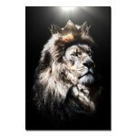 Affiche d'animal noir et blanc moderne, peinture sur toile du roi lion, t�te de lion avec couronne imprim�e, ...