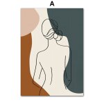 Affiches et imprim�s nordiques minimalistes de style boho, feuille abstraite, soleil, lune, fille, peinture ...