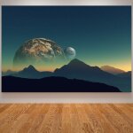 Affiche de lune spatiale en tissu de soie, toile de terre, peinture murale, art, plante, systme de ...