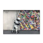 Affiche murale abstraite avec graffiti derrire le rideau, dcoration de maison sans cadre?40x40cm